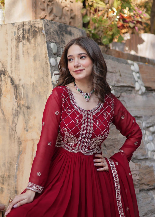 Maroon Embroidered Anarkali Gown