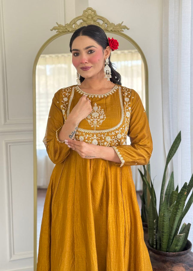 Mustard Yellow Embroidered Pant Style Suit