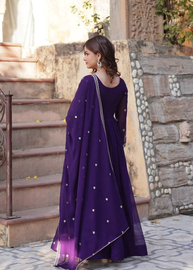 Purple Embroidered Anarkali Gown