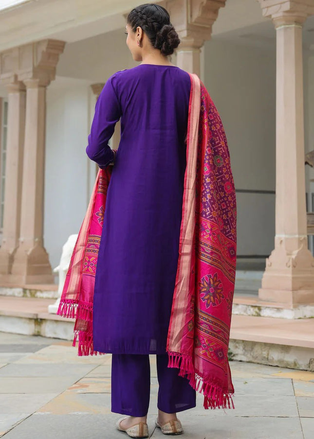 Purple Embroidered Pant Style Suit