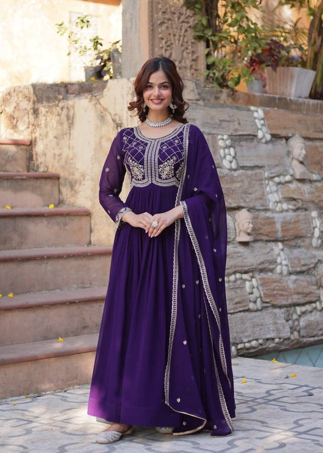 Purple Embroidered Anarkali Gown