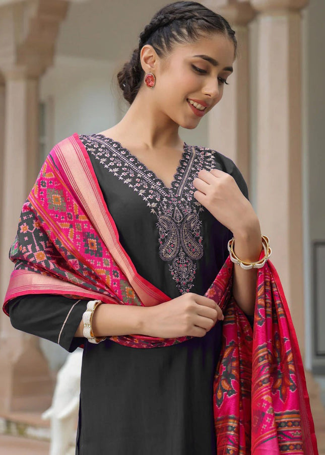 Black Embroidered Pant Style Suit