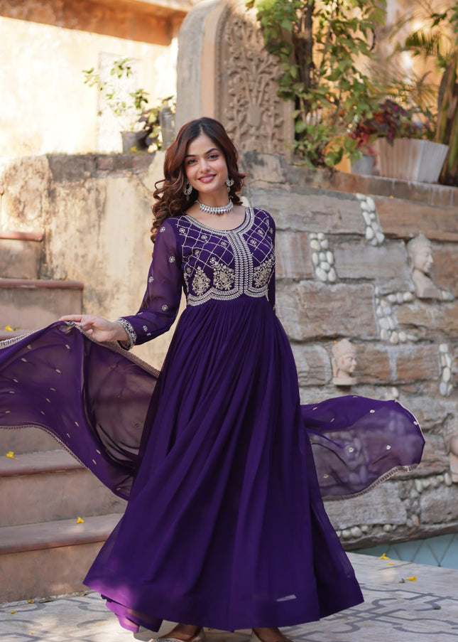 Purple Embroidered Anarkali Gown