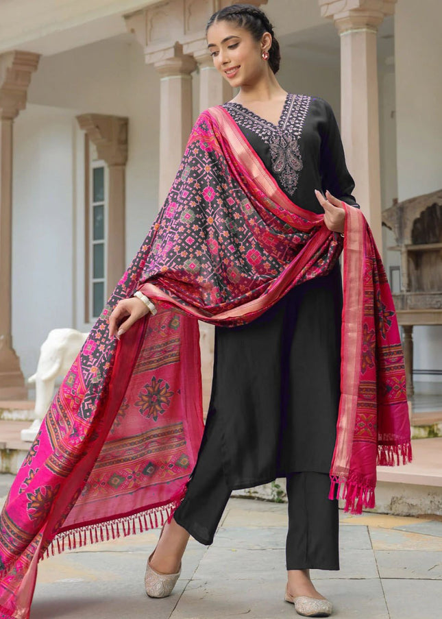 Black Embroidered Pant Style Suit