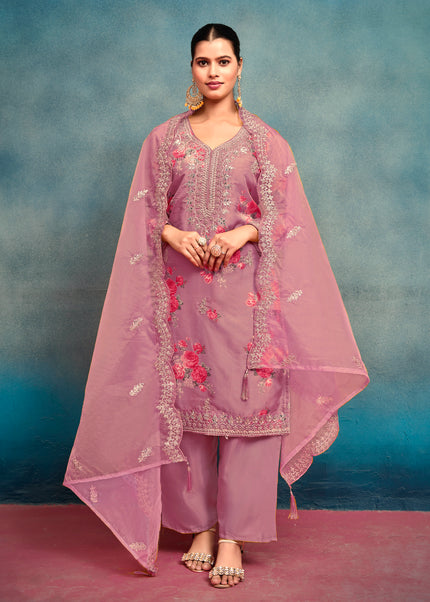 Pink Embroidered Pant Style Suit