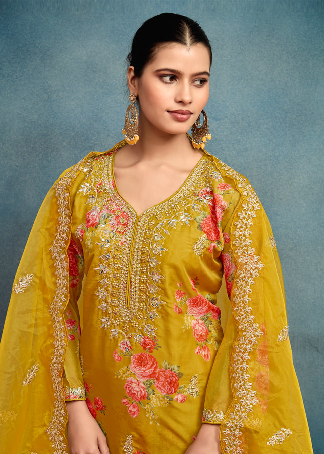 Mustard Yellow Embroidered Pant Style Suit