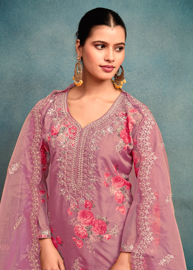 Pink Embroidered Pant Style Suit