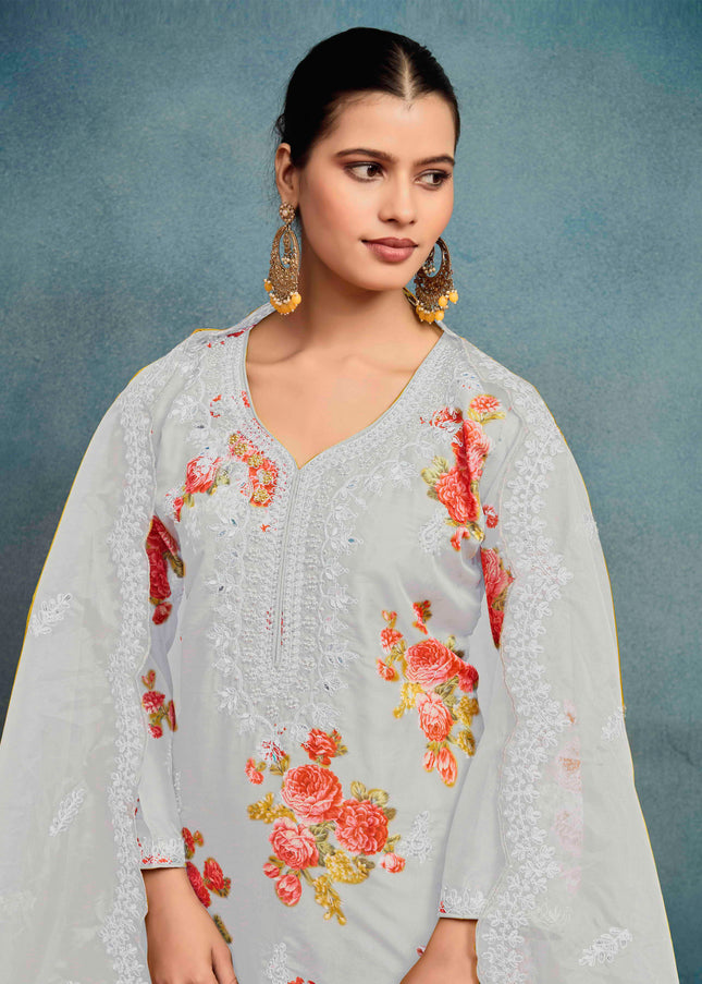 Grey Embroidered Pant Style Suit