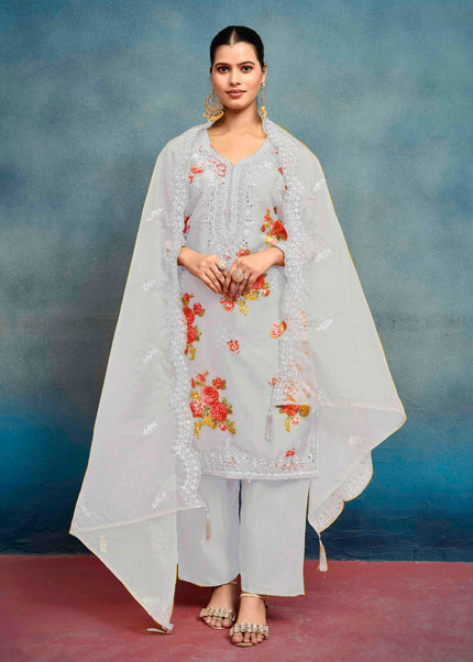 Grey Embroidered Pant Style Suit