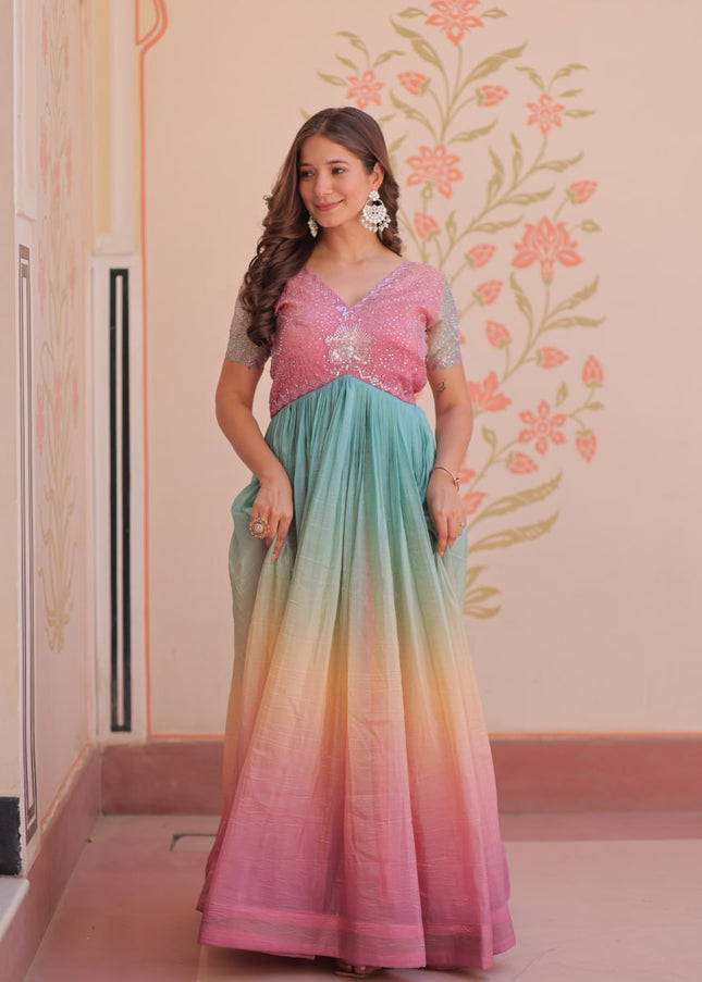 Mauve Embroidered Anarkali Gown