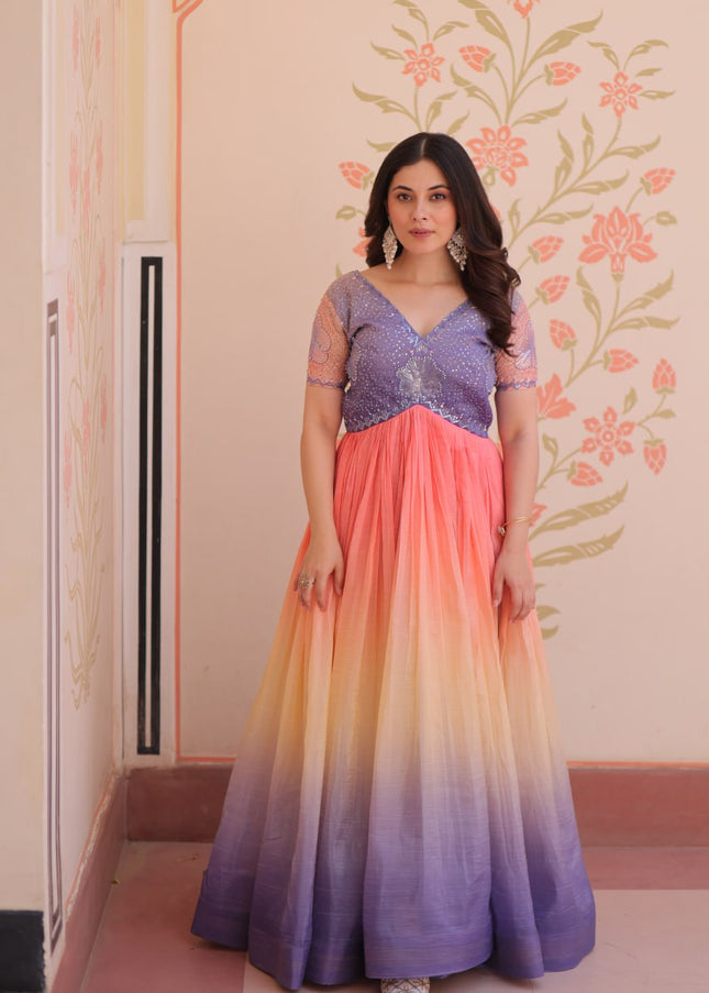 Lavender Embroidered Anarkali Gown