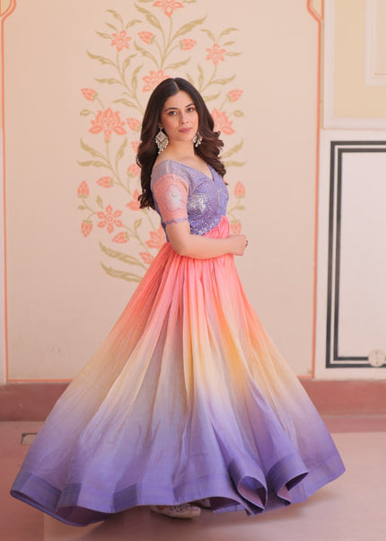 Lavender Embroidered Anarkali Gown