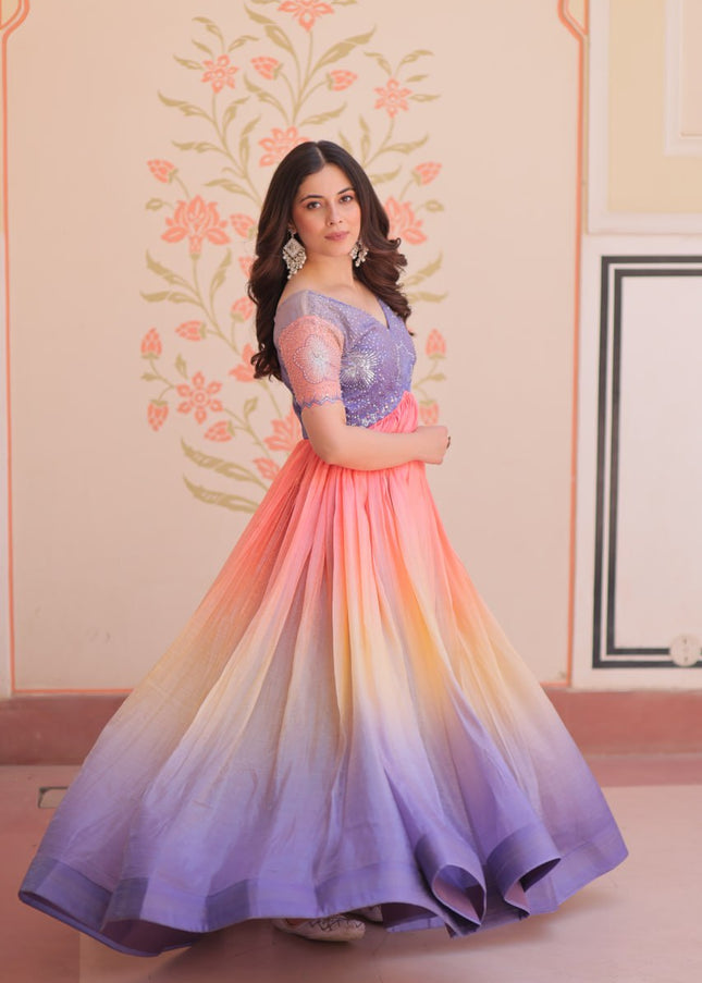Lavender Embroidered Anarkali Gown