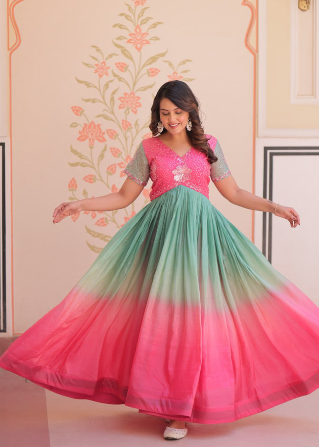 Pink Embroidered Anarkali Gown