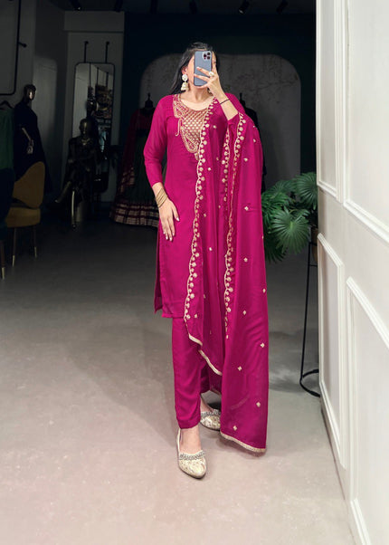 Pink Embroidered Pant Style Suit