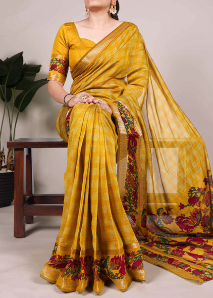 Mustard Yellow Embroidered  Saree