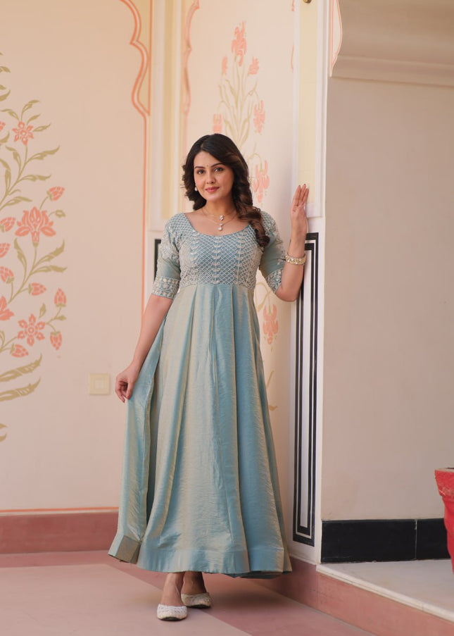 Sky Blue Embroidered Anarkali Gown