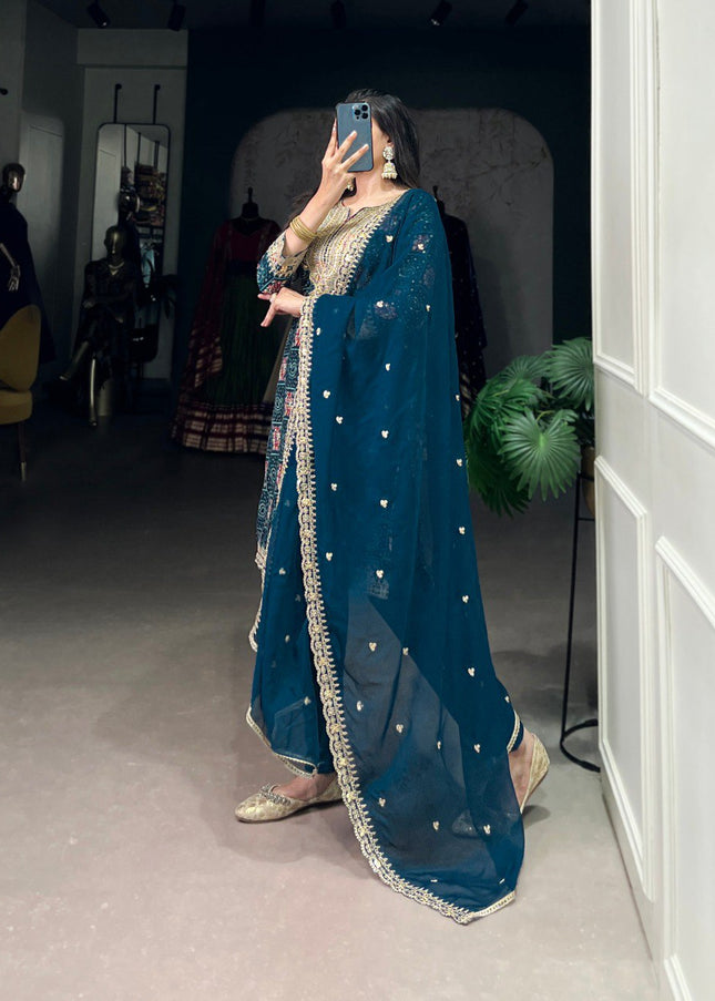Purple and Gold Embroidered Pant Style Suit