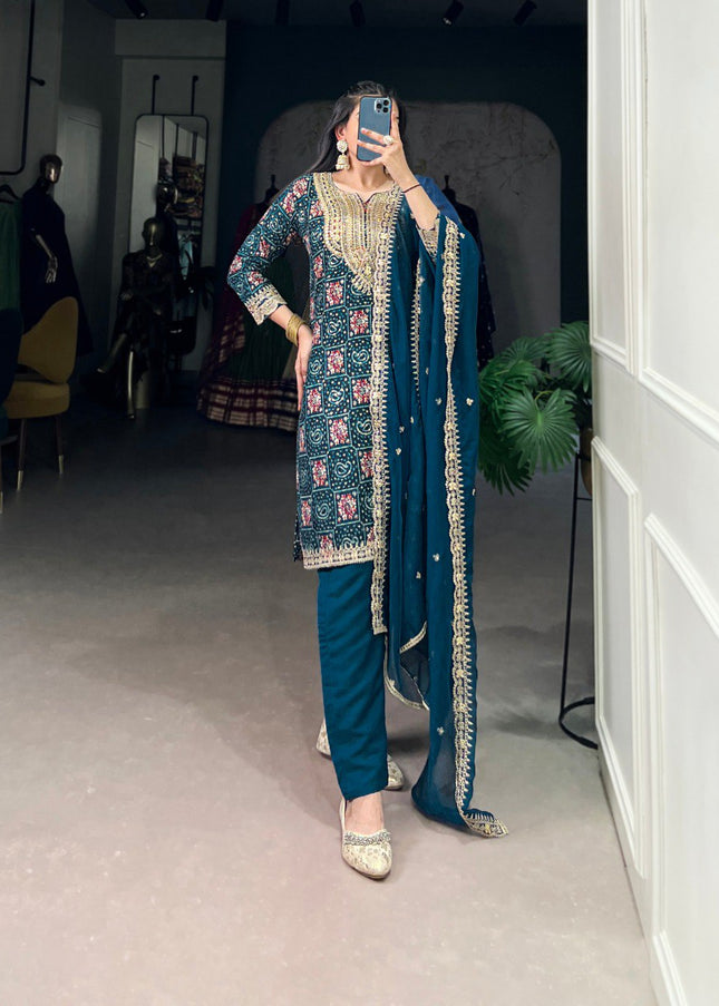Purple and Gold Embroidered Pant Style Suit