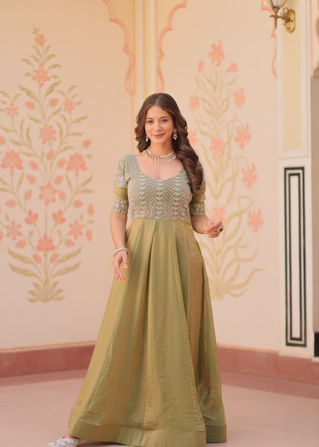 Green Embroidered Anarkali Gown