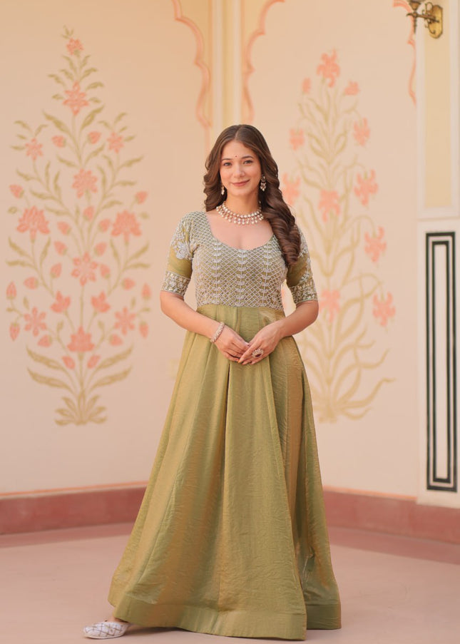 Green Embroidered Anarkali Gown