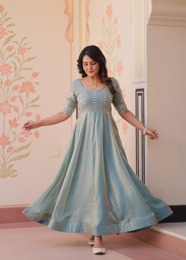 Sky Blue Embroidered Anarkali Gown