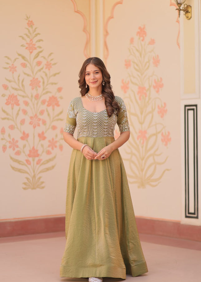 Green Embroidered Anarkali Gown