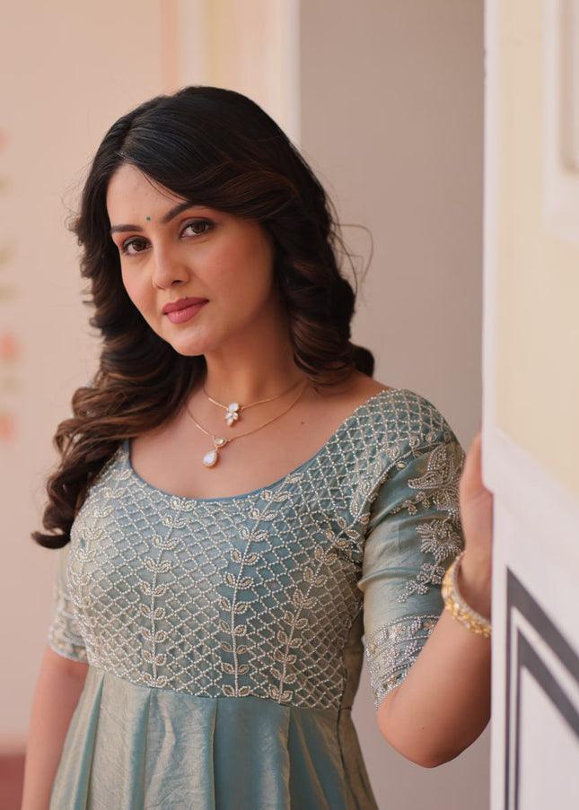 Sky Blue Embroidered Anarkali Gown