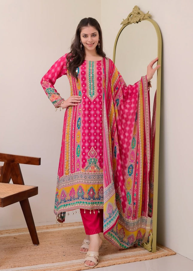 Pink Embroidered Pant Style Suit