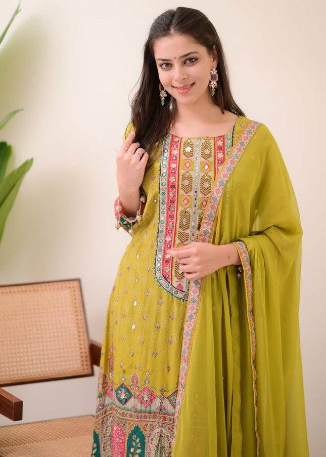Green Embroidered Pant Style Suit