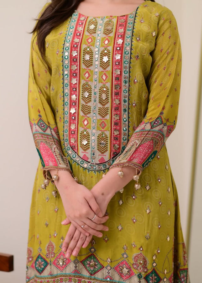 Green Embroidered Pant Style Suit