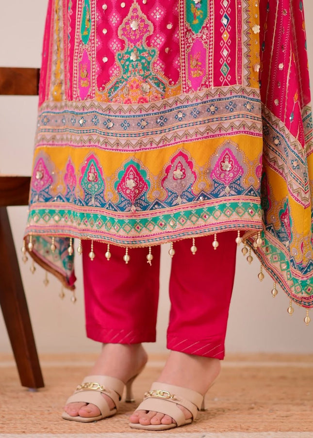 Pink Embroidered Pant Style Suit