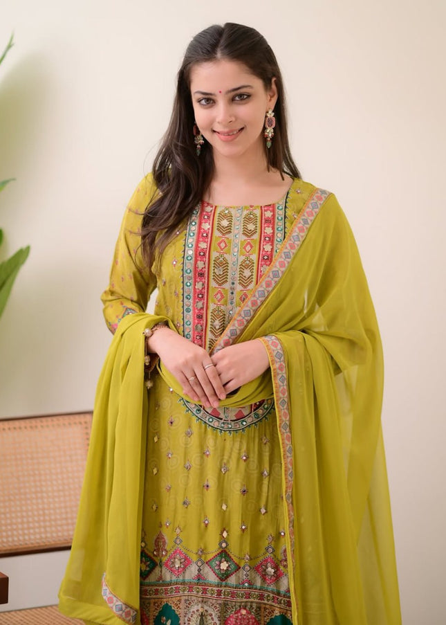 Green Embroidered Pant Style Suit