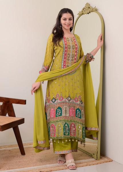 Green Embroidered Pant Style Suit