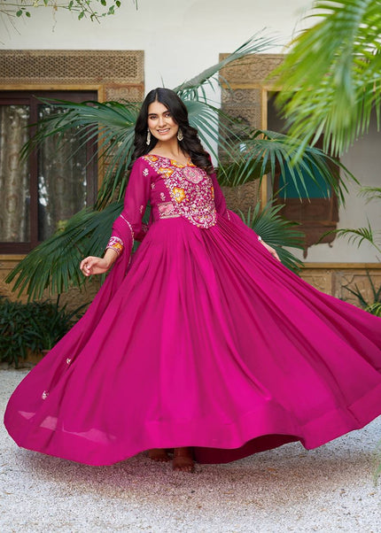 Pink Embroidered Anarkali Gown