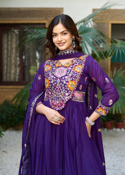 Purple Embroidered Anarkali Gown