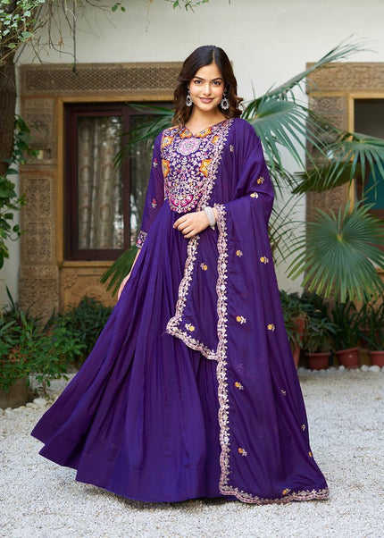Purple Embroidered Anarkali Gown