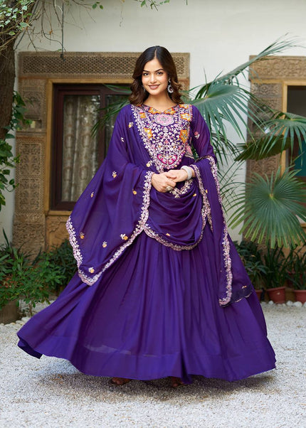 Purple Embroidered Anarkali Gown
