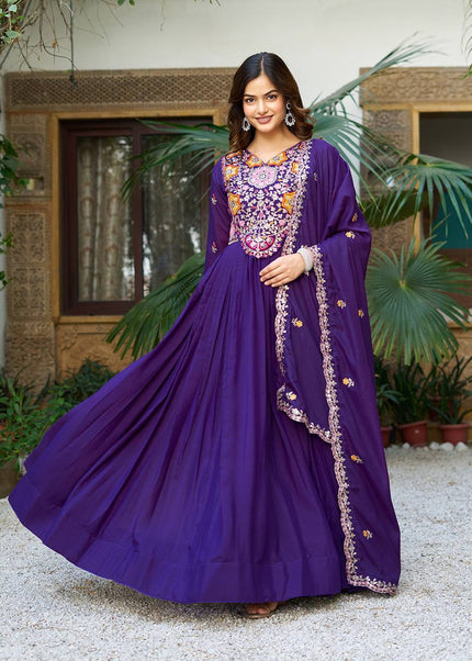 Purple Embroidered Anarkali Gown