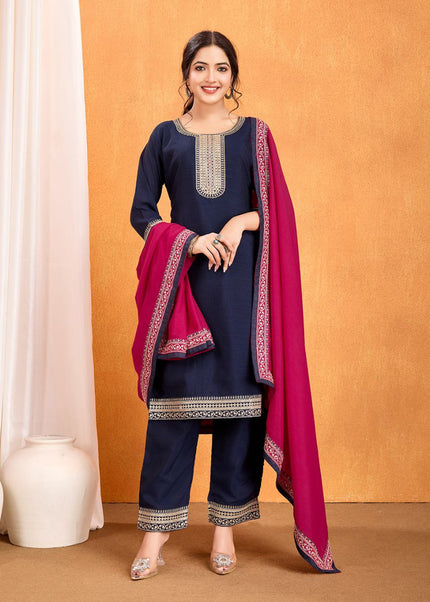 Purple Embroidered Pant Style Suit