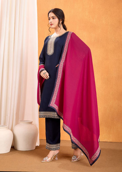 Purple Embroidered Pant Style Suit