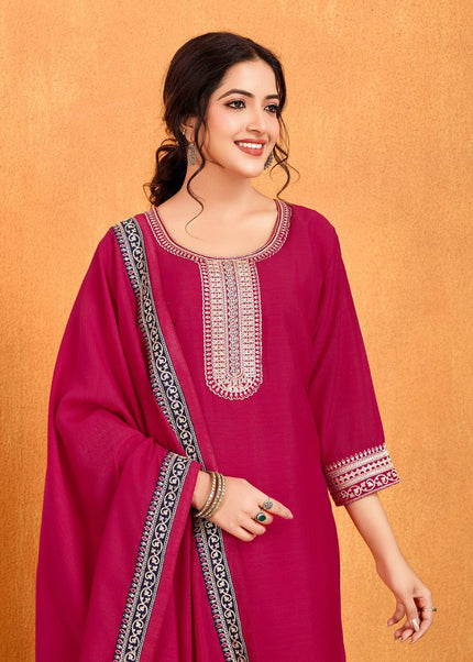 Maroon Embroidered Pant Style Suit