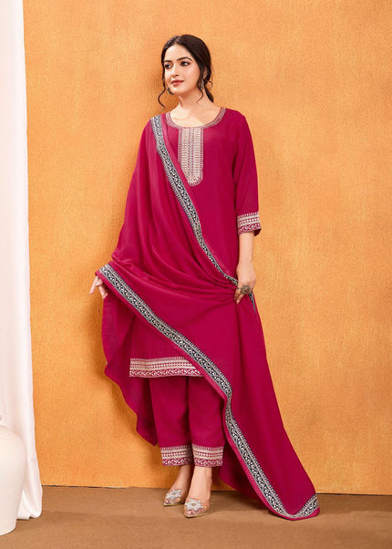 Maroon Embroidered Pant Style Suit