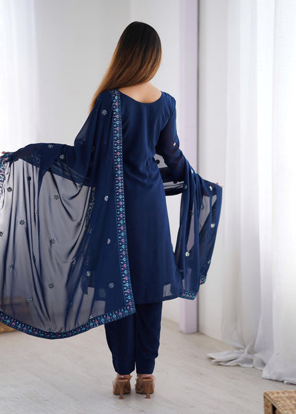 Blue Embroidered Pant Style Suit
