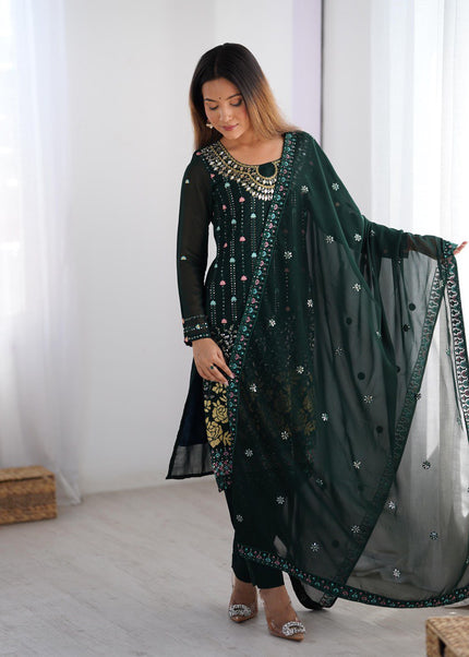 Green Embroidered Pant Style Suit