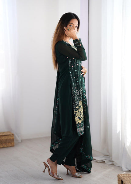 Green Embroidered Pant Style Suit