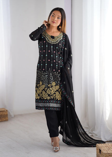 Black Embroidered Pant Style Suit