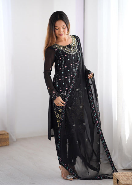 Black Embroidered Pant Style Suit
