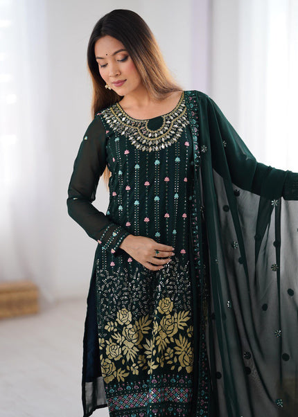 Green Embroidered Pant Style Suit