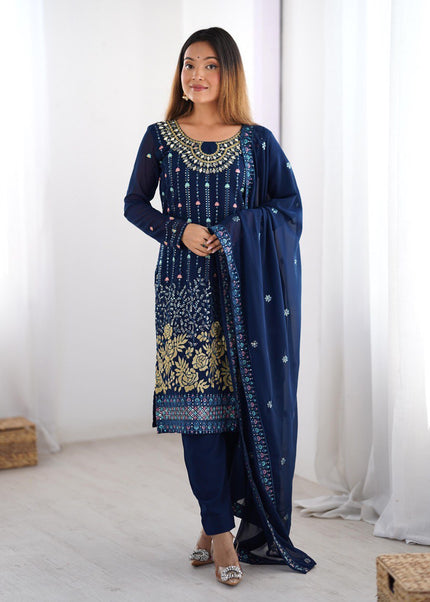 Blue Embroidered Pant Style Suit